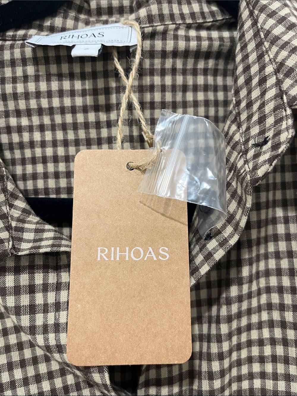 Rihoas NWT Brown Plaid Button Down Pleated Midi Dress S - Picture 11 of 14